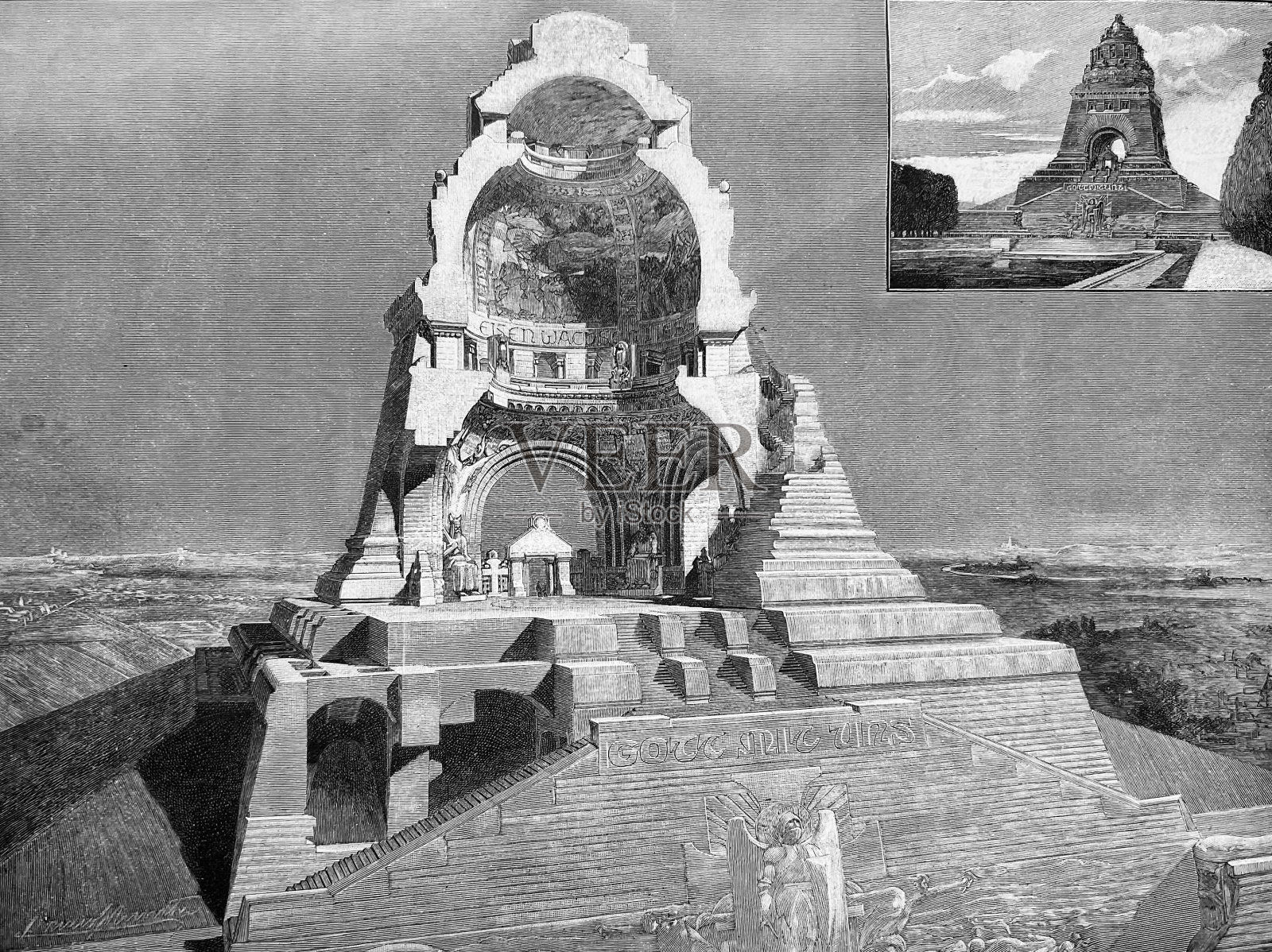 莱比锡，民族战争纪念碑插画图片素材