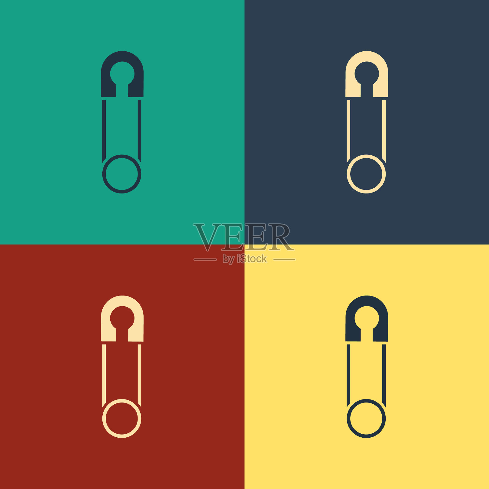 彩色经典封闭钢安全别针图标图标素材