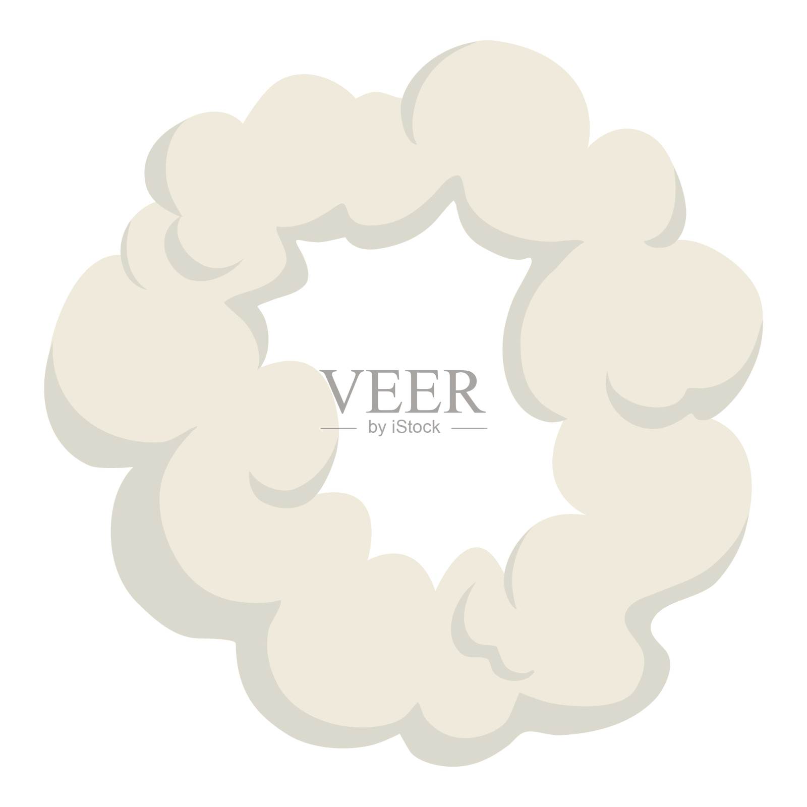 卡通尘埃云。漫画云的形状，喷雾空气烟雾，雾路，爆炸炸弹，汽车煤气，魔术效果，蒸汽风的剪影，幽灵烟雾，整齐的游戏爆炸气泡。矢量图插画图片素材