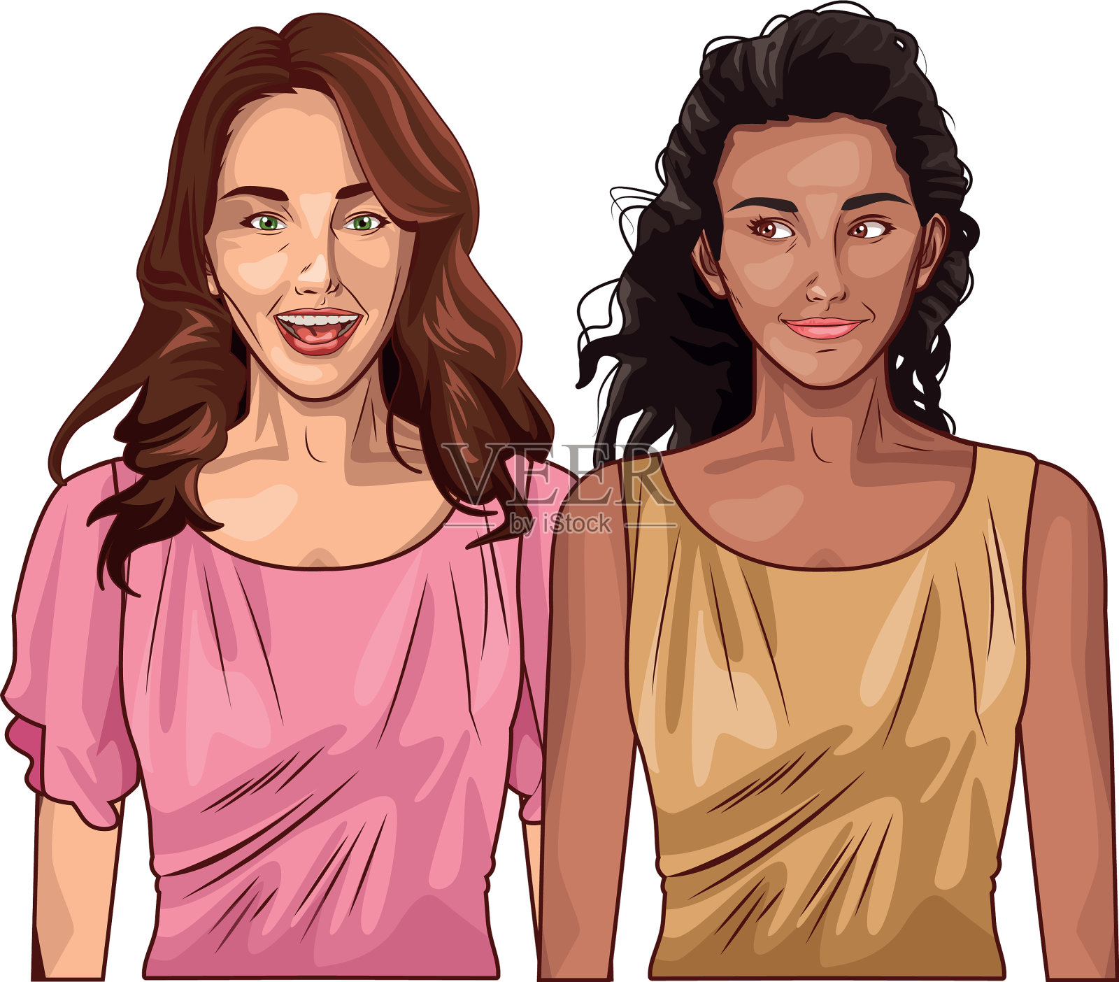 波普艺术美丽的女人微笑卡通插画图片素材