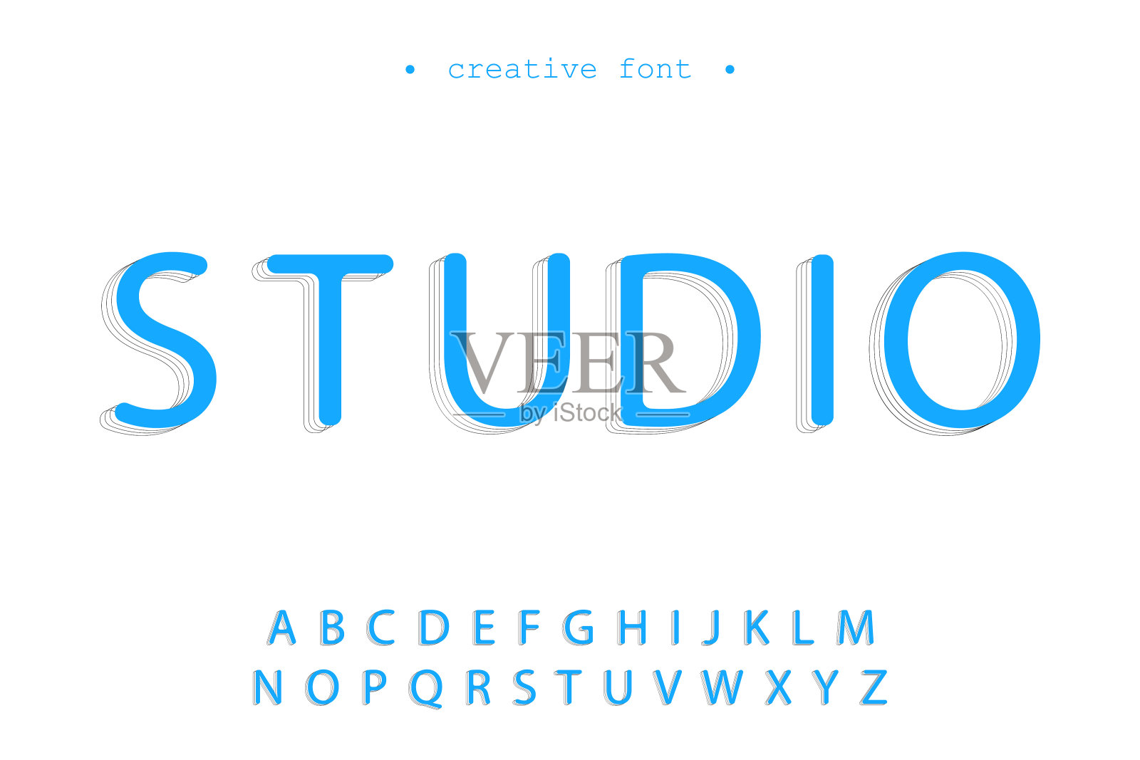 摘要蓝线艺术版式符号，矢量排版字母集合，创意平面字体为品牌，简单设计元素字母，阴影排版文字标志模板。现代标志字体。插画图片素材