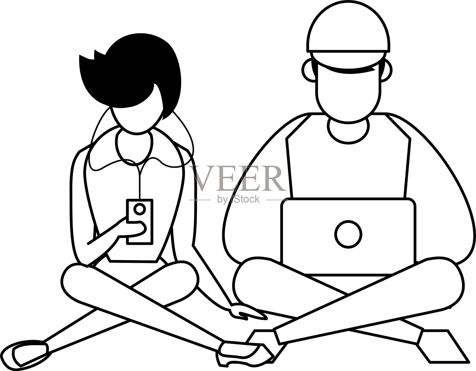 社交媒体网络聊天卡通在黑色和插画图片素材