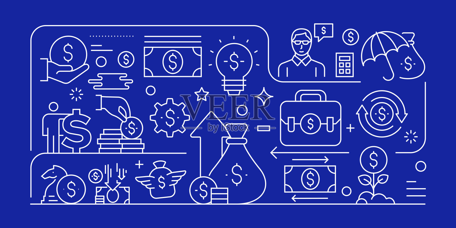 投资回报相关矢量横幅设计概念，现代线条风格与图标插画图片素材