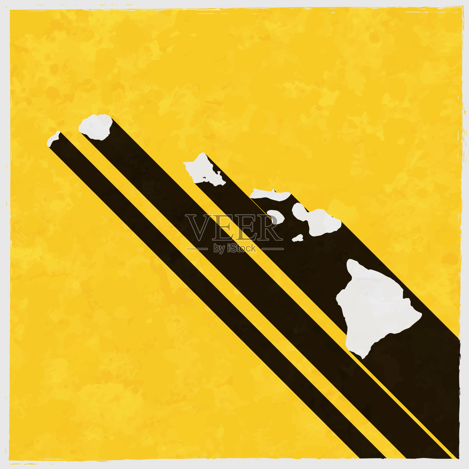 夏威夷地图与纹理黄色背景上的长阴影插画图片素材