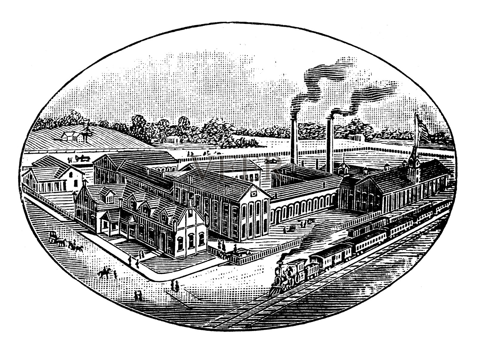 古董插图美国，俄亥俄州的地标和公司:阿克伦，惠特曼和巴恩斯公司。插画图片素材