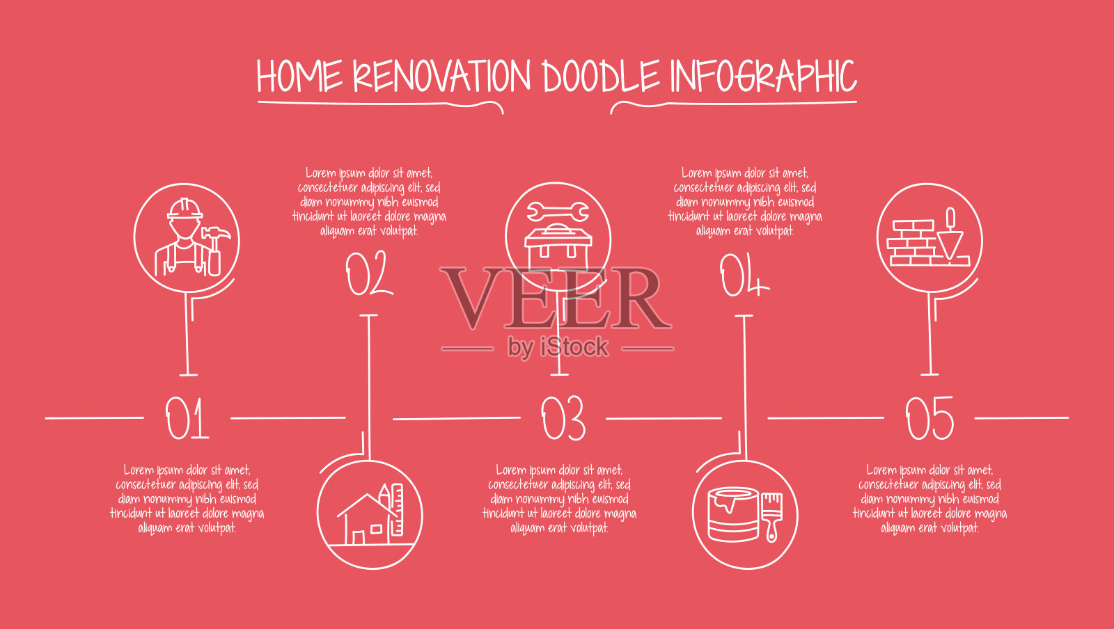 家庭装修概念矢量线信息图形设计与图标。插画图片素材