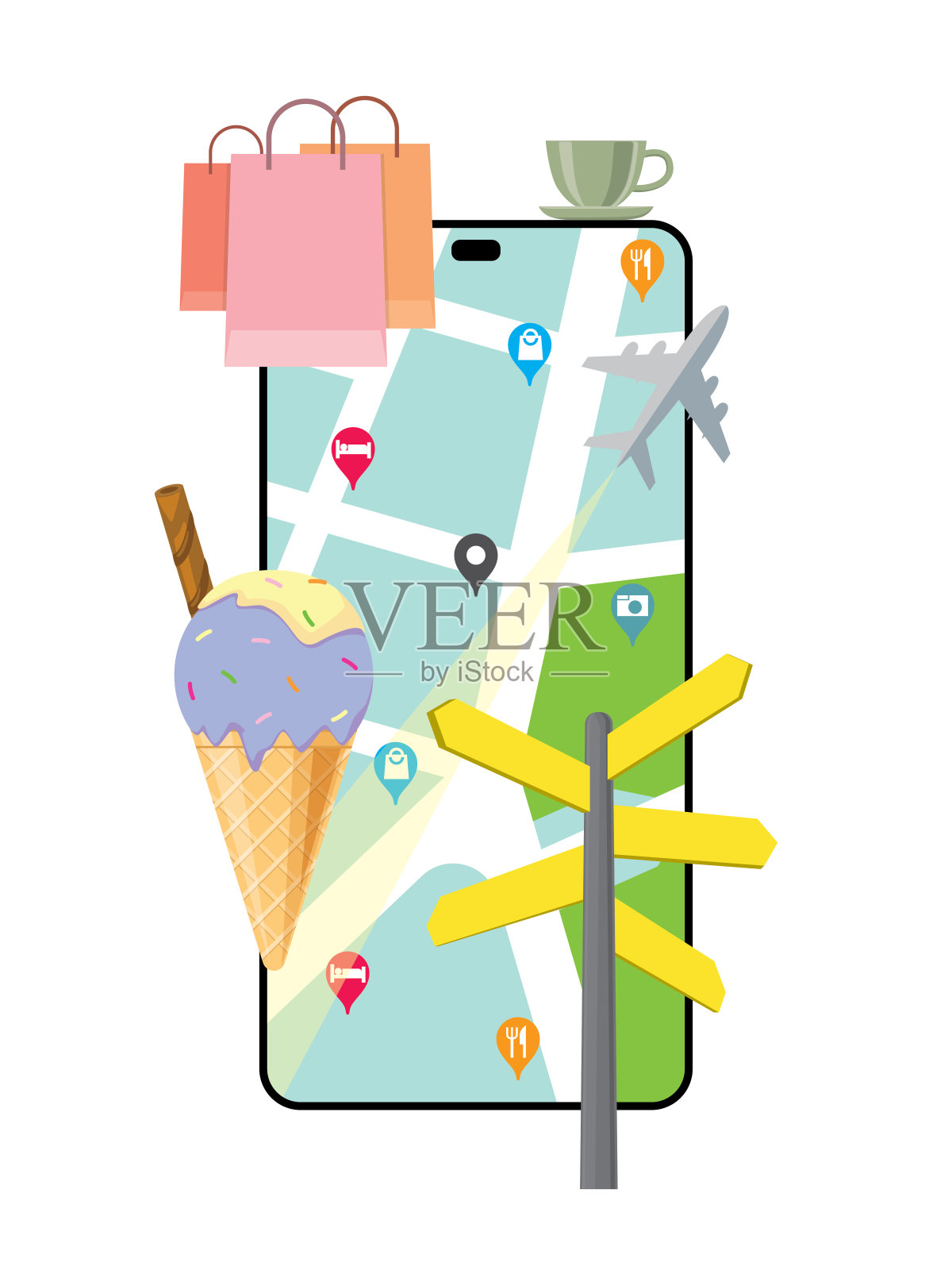 智能手机旅行计划-城市旅行插画图片素材