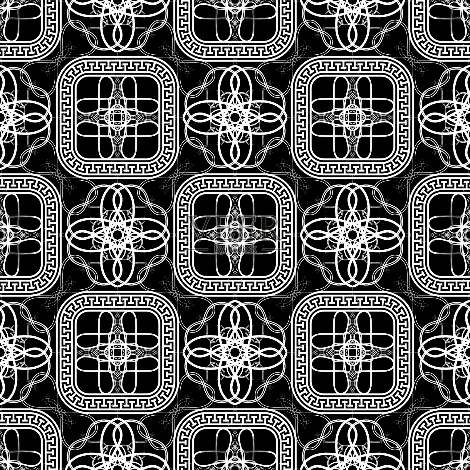 抽象的黑白线条艺术希腊窗饰插画图片素材