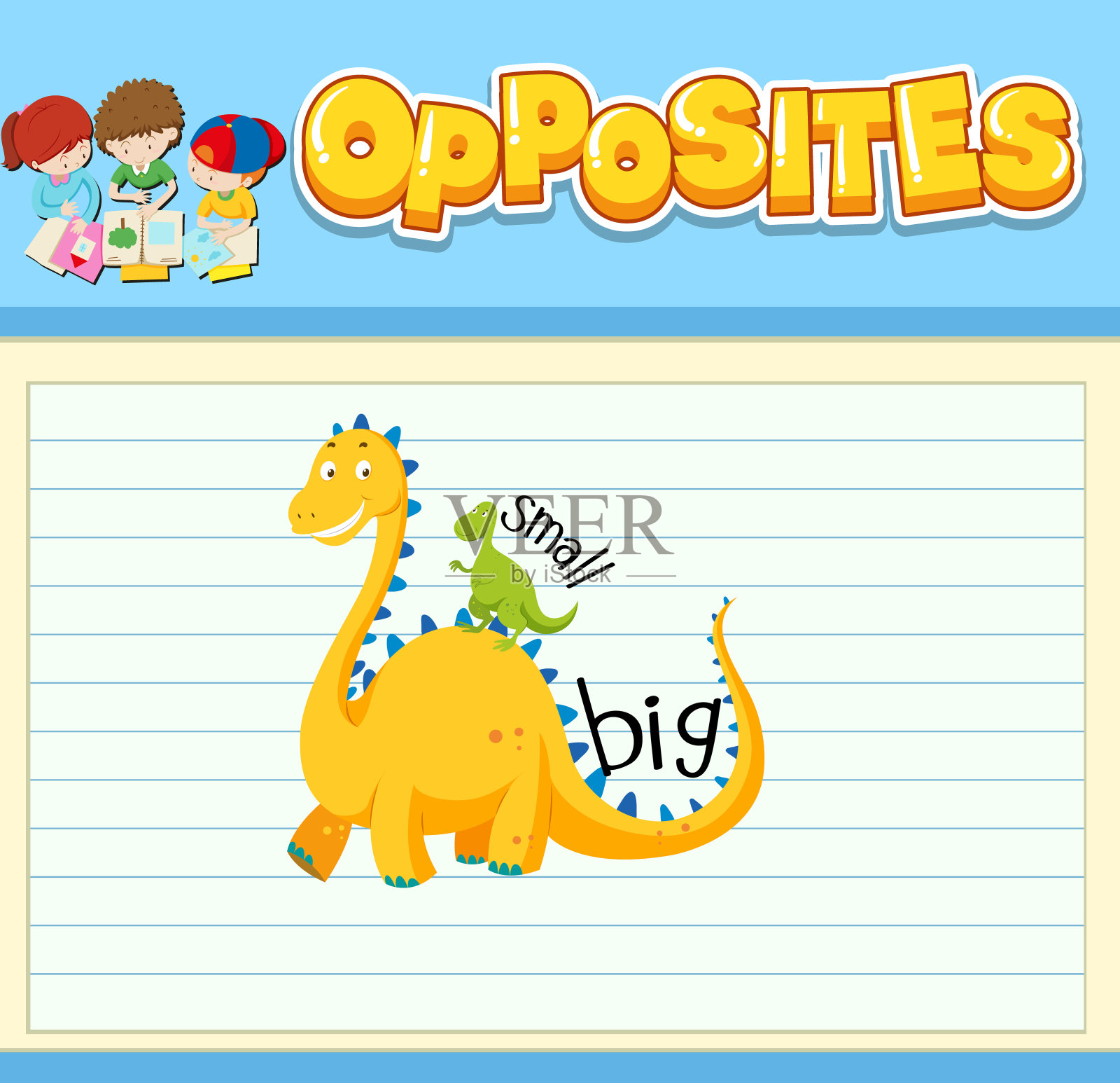 英语教育词卡的反义词插画图片素材