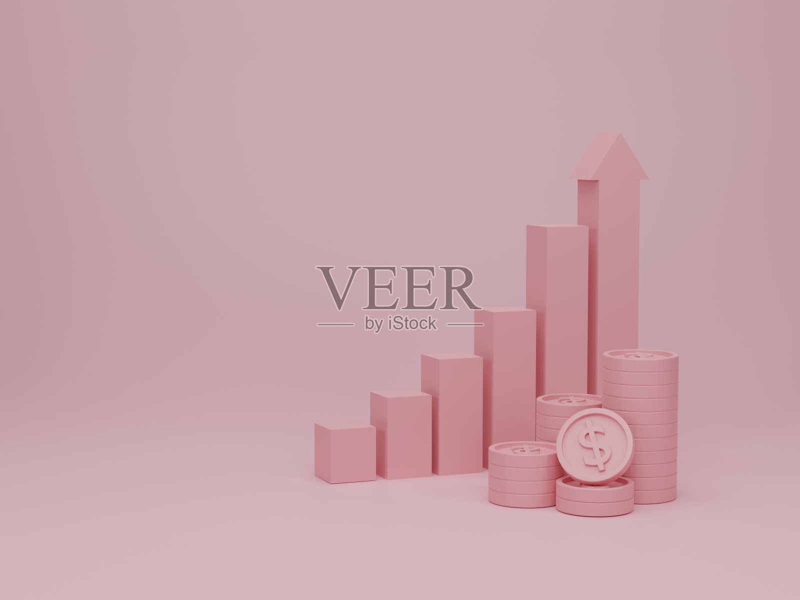 阶梯级的增长成功和条形图与硬币堆叠照片摄影图片