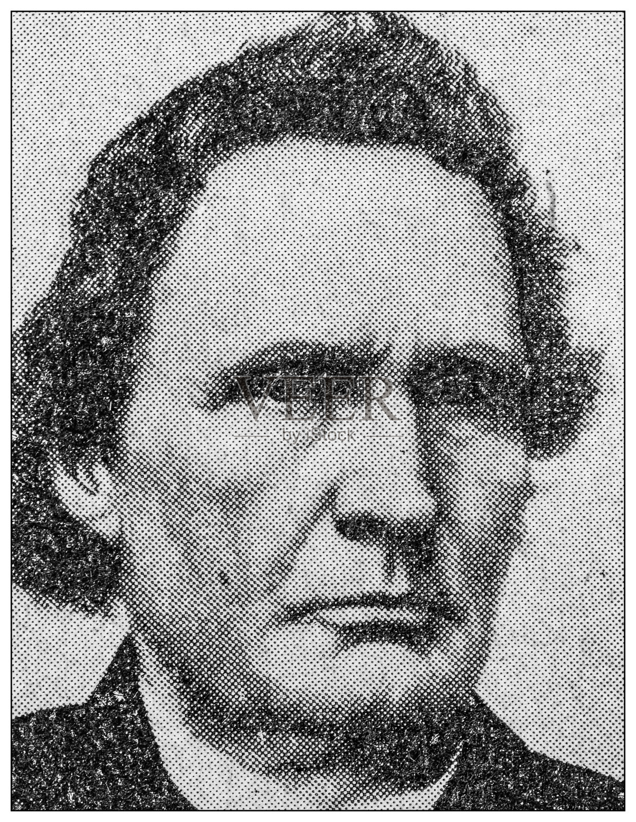 名人的古董肖像:塞迪厄斯·史蒂文斯插画图片素材