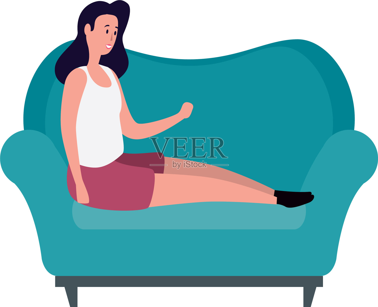 年轻漂亮的女人坐在沙发上设计元素图片