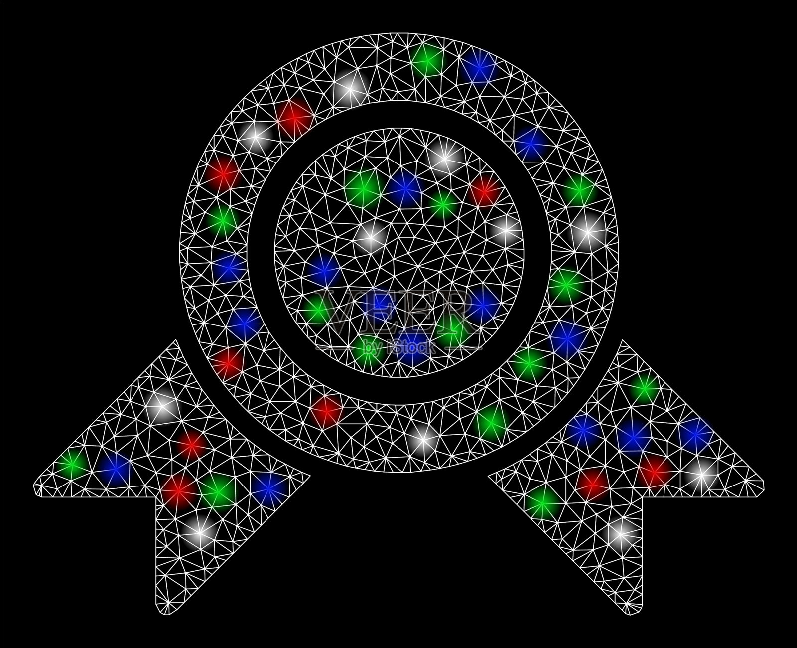 明亮的网格二维荣誉勋章与闪光点插画图片素材