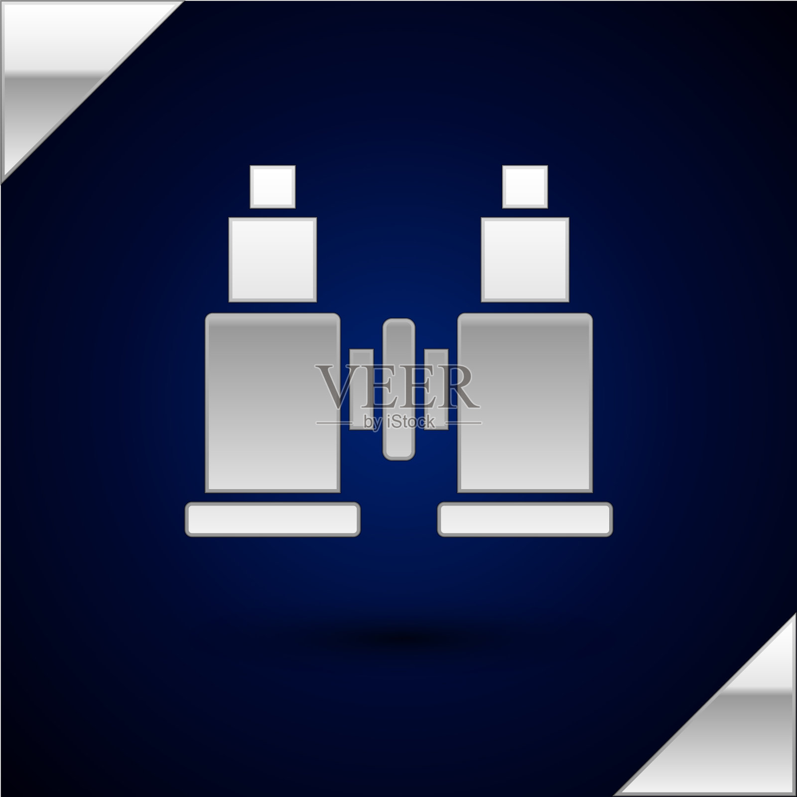 银色双筒望远镜图标孤立在深蓝色上图标素材