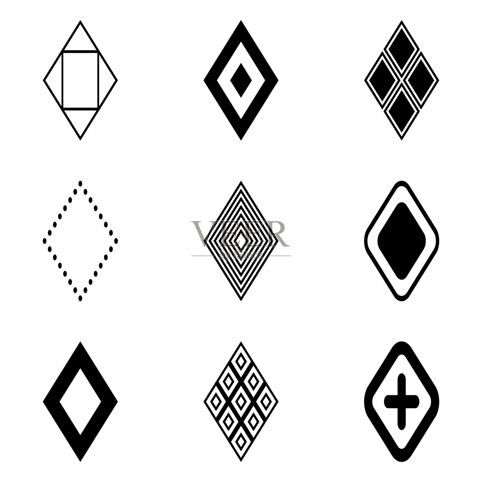 菱形平面图标设置孤立在白色背景上插画图片素材