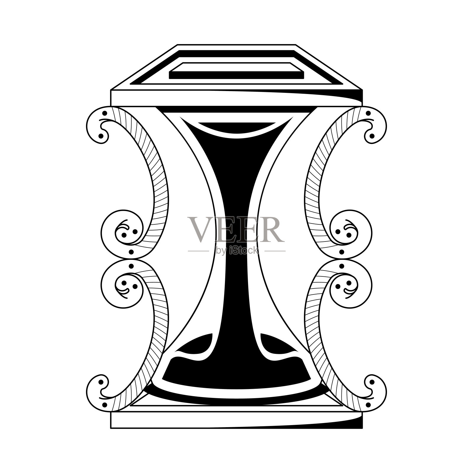 抽象手绘沙漏时钟沙子与沙子涂鸦概念向量设计轮廓风格在白色背景孤立轮廓插画图片素材