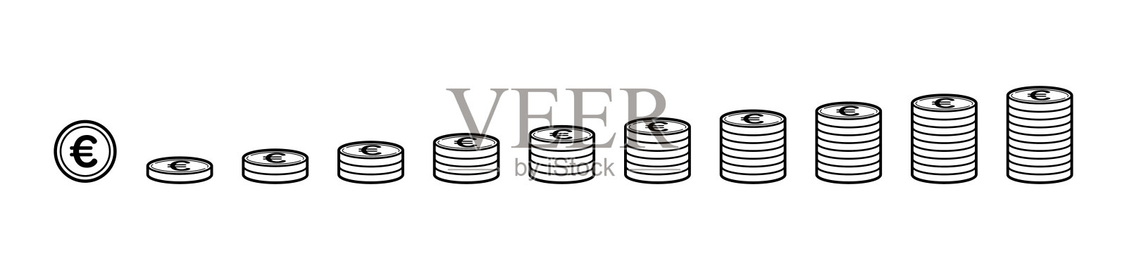 堆叠的欧元硬币的矢量图标集插画图片素材