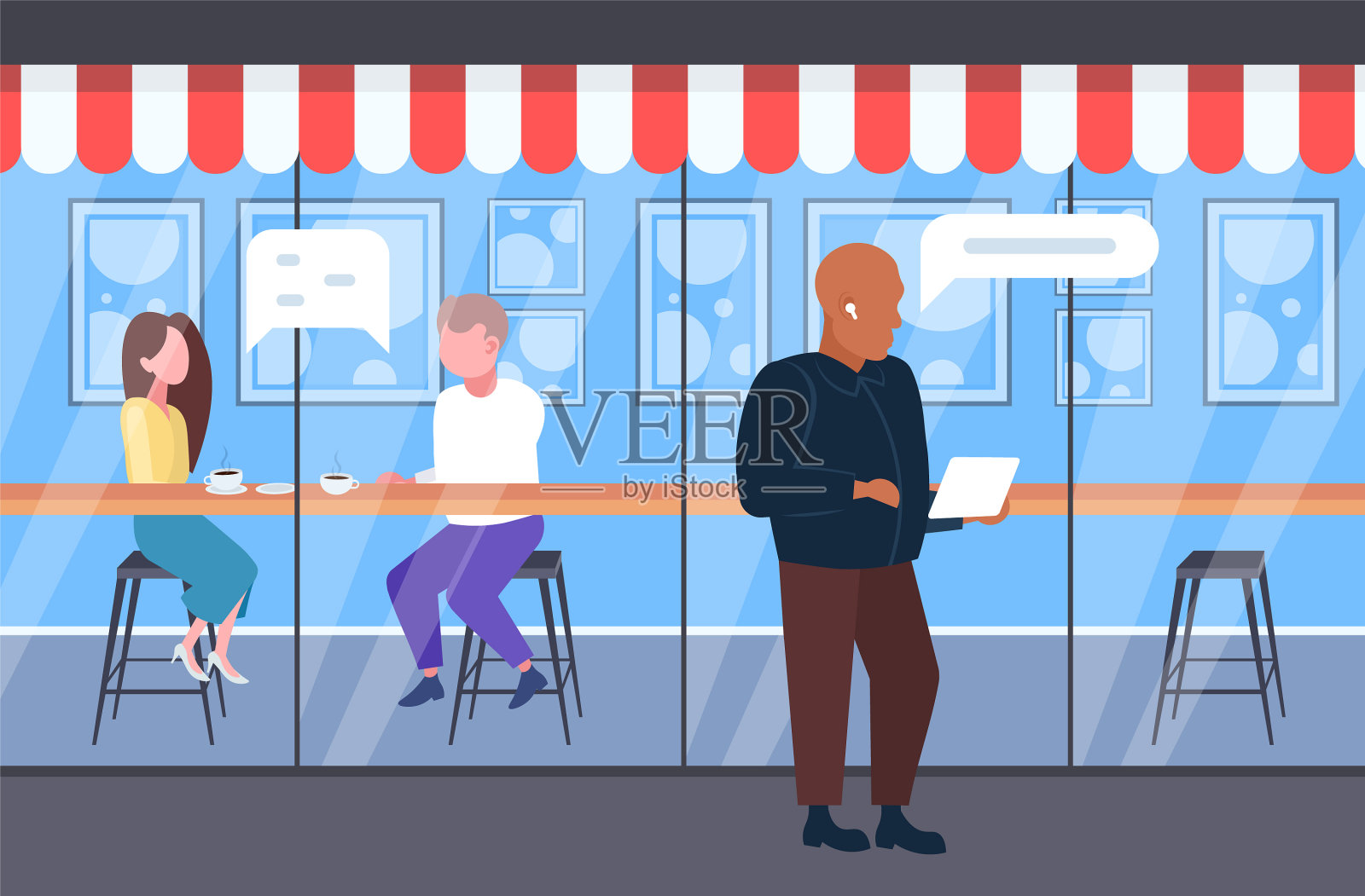 夫妇在见面时用手机聊天插画图片素材