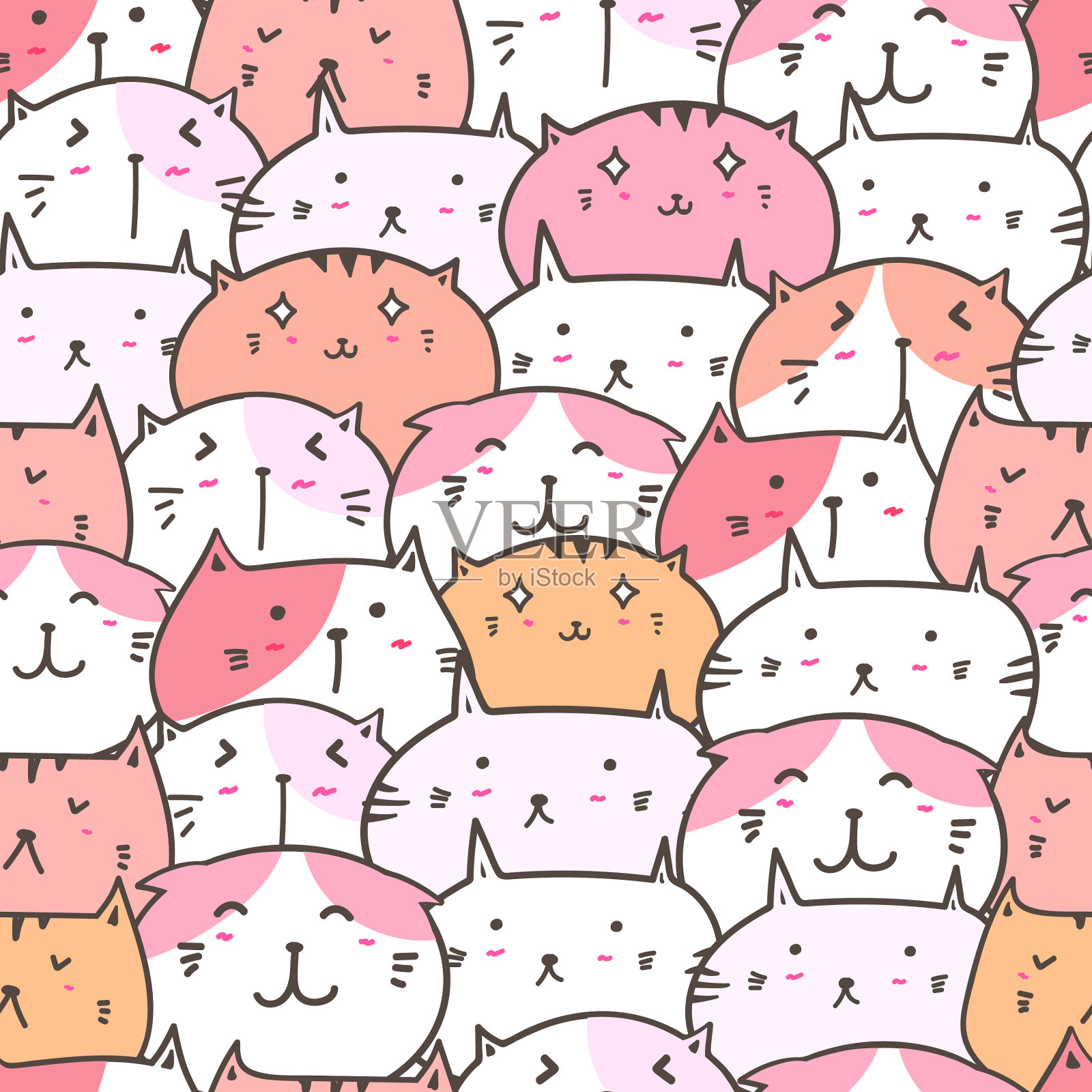 可爱的猫无缝图案背景插画图片素材