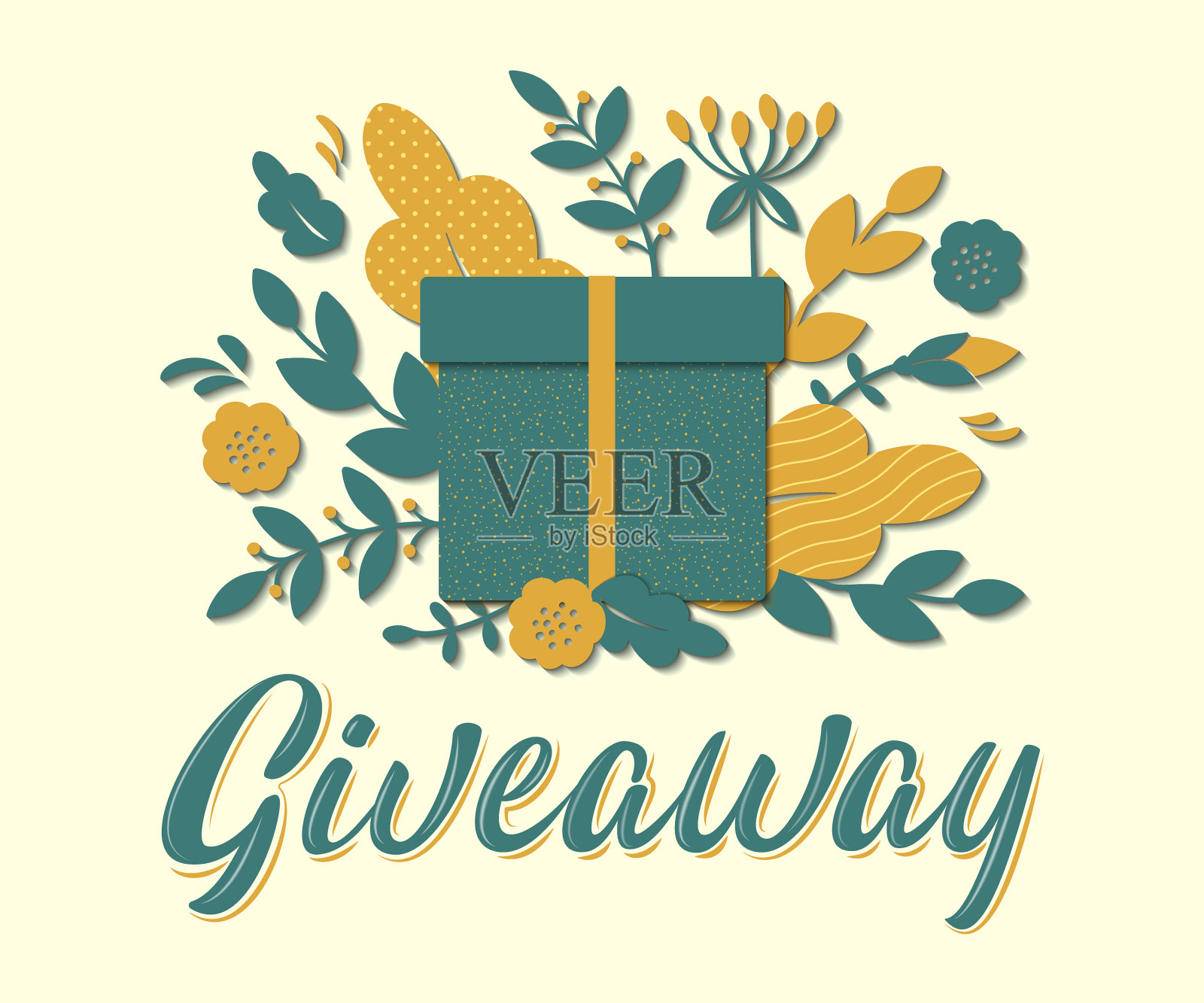 赠品字母标志与礼品盒分支插画图片素材