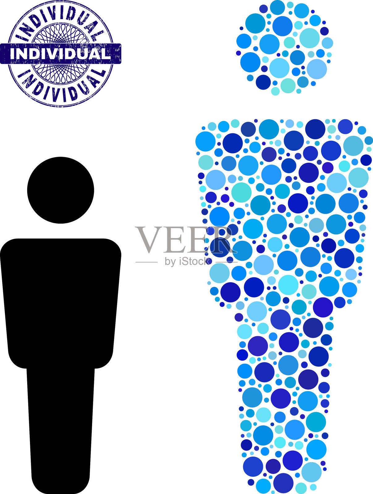 有纹理的个人圆形断头台邮票和男子插画图片素材