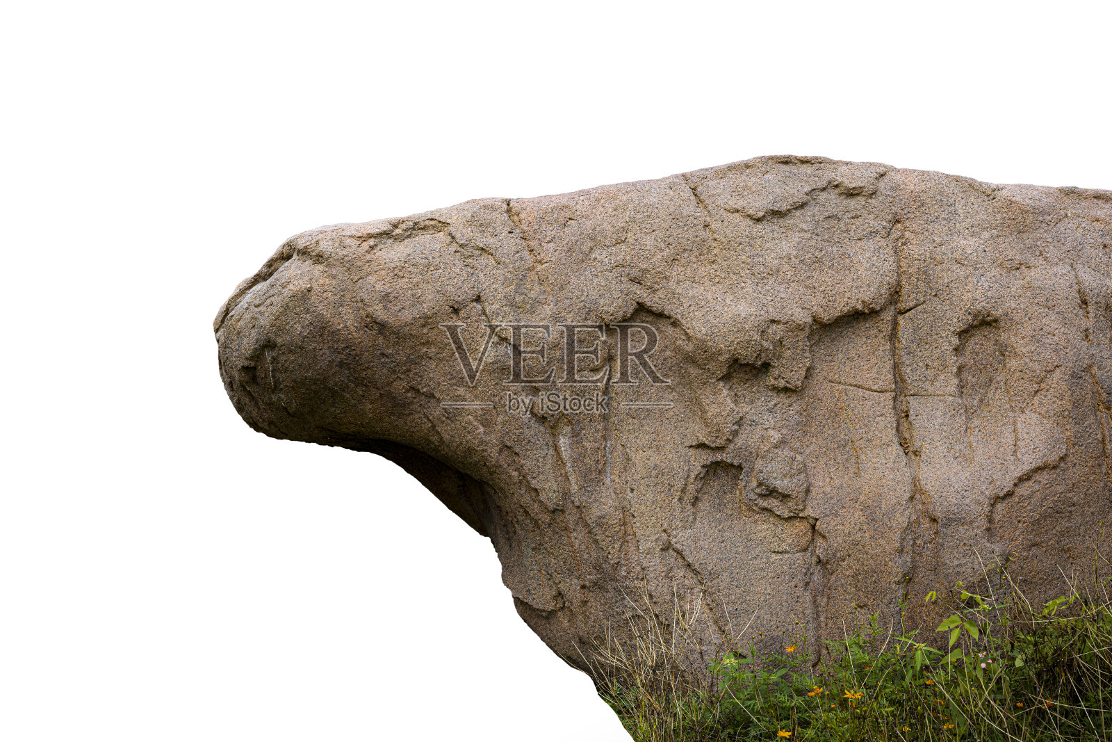 在白色背景上分离出棕色悬崖岩石物体的细节表面照片摄影图片