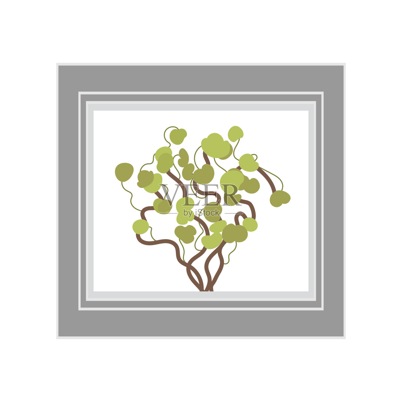 灰色相框与不开花的植物。孤立。平的风格。设计元素图片