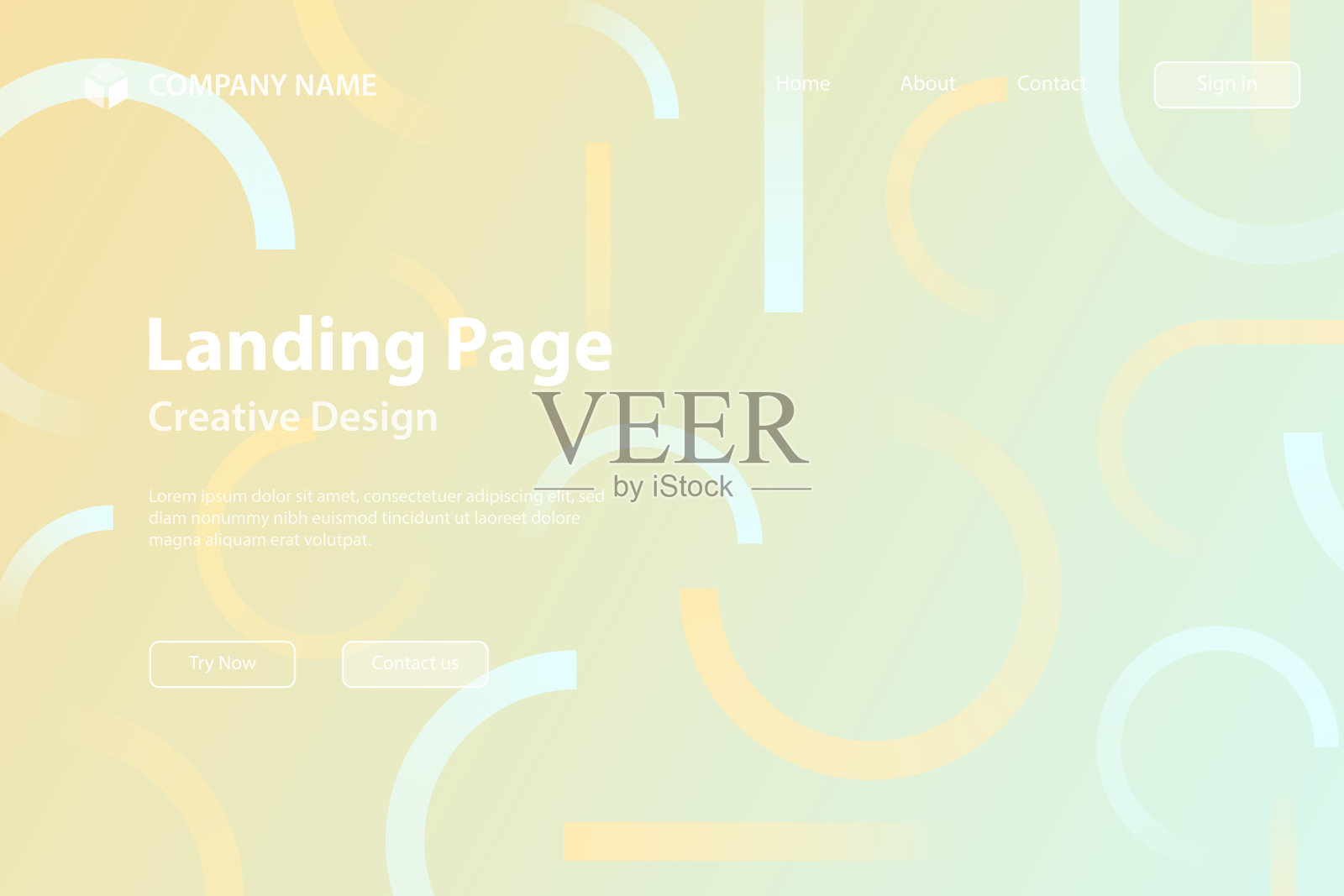 登陆页模板-抽象设计与几何形状-时髦的米色梯度插画图片素材