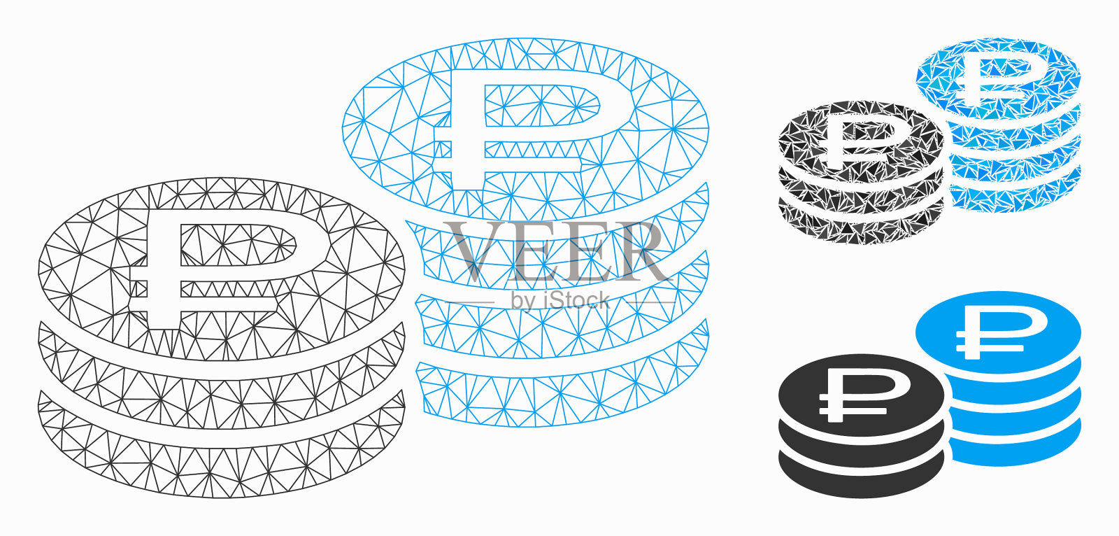 卢布硬币堆叠网格线框模型插画图片素材