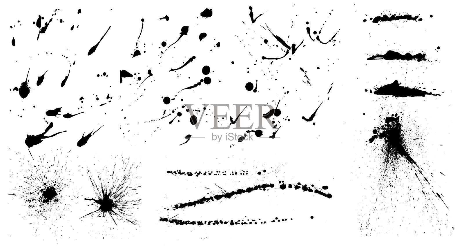 孤立的墨水飞溅和掉落插画图片素材