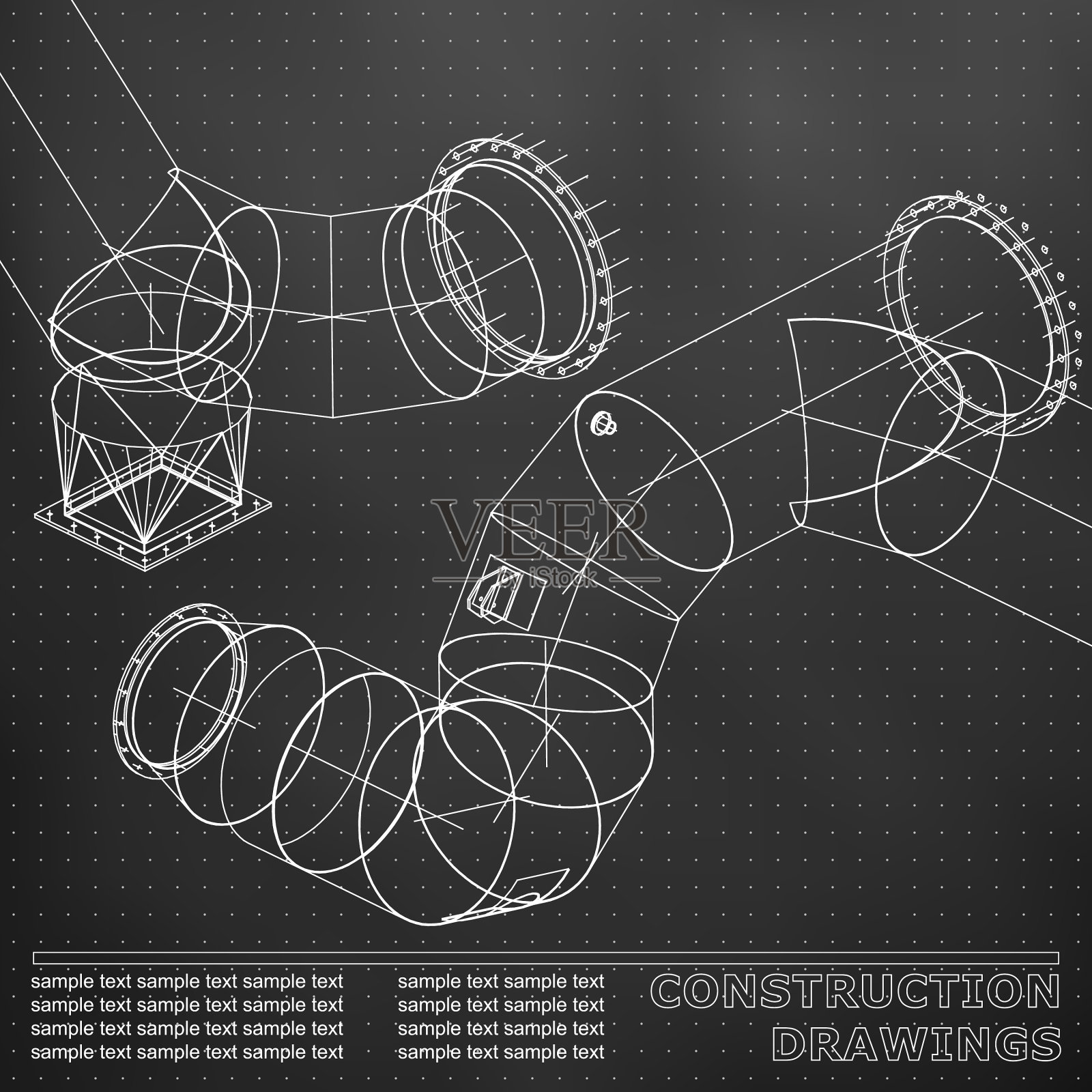黑点绘制钢结构管道插画图片素材