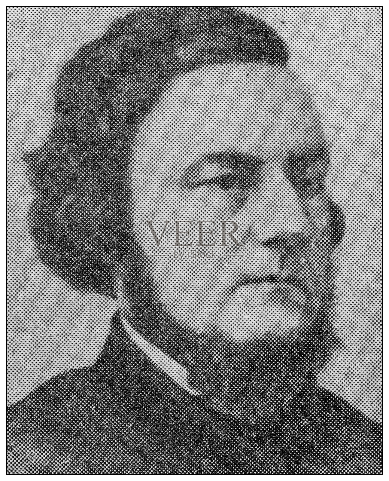 古董名人肖像:詹姆斯·沃尔特·沃尔插画图片素材