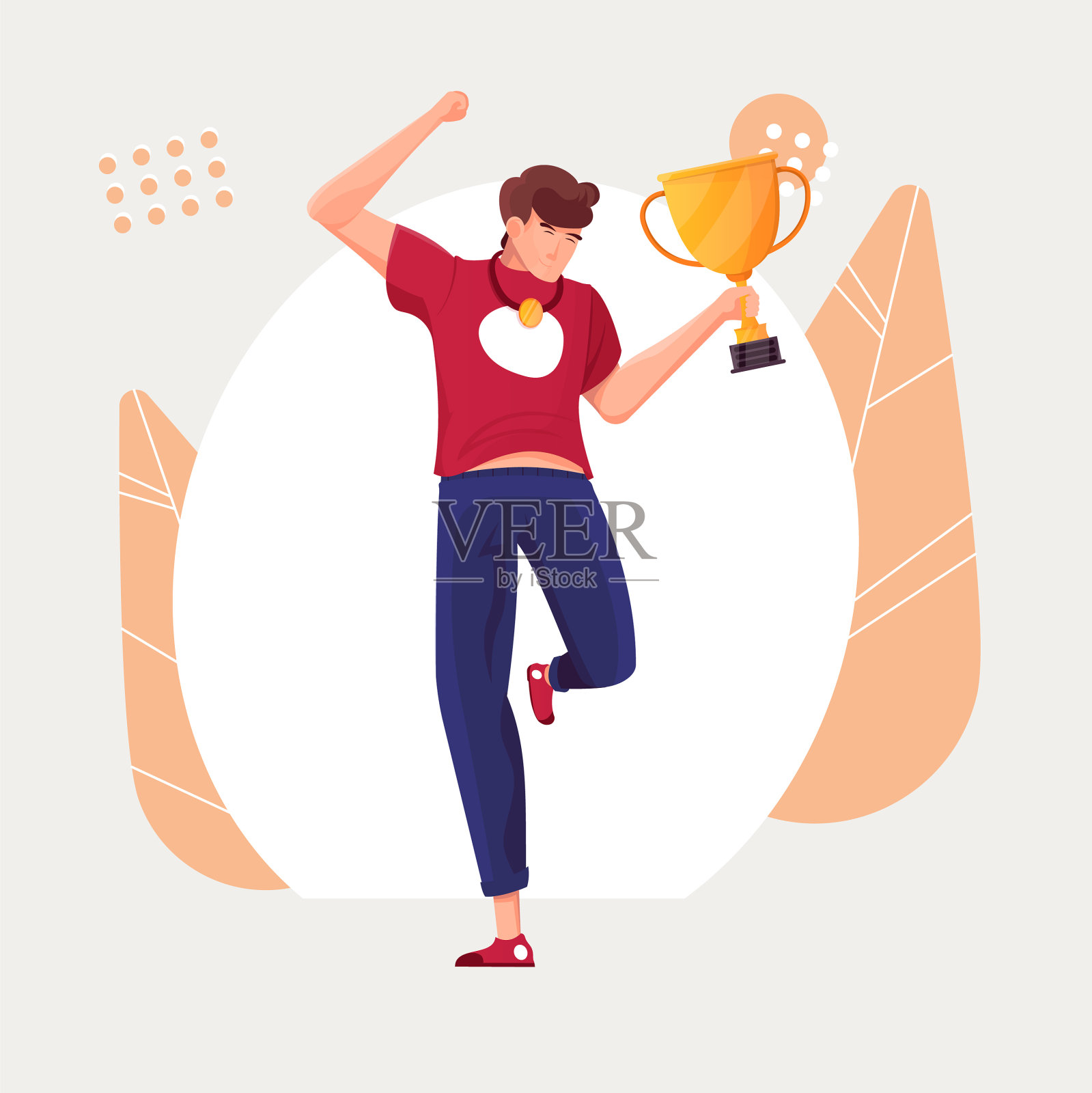 运动员手持扁平奖杯设计插画图片素材