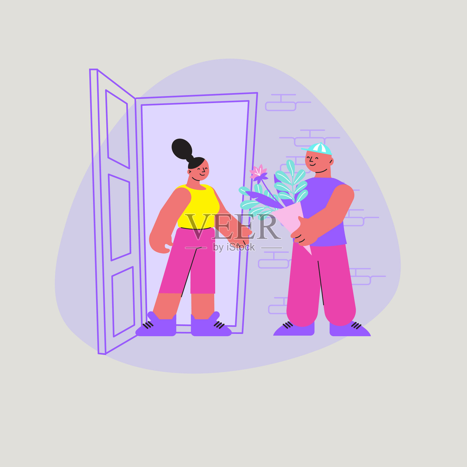 花艺与树平面设计插画图片素材