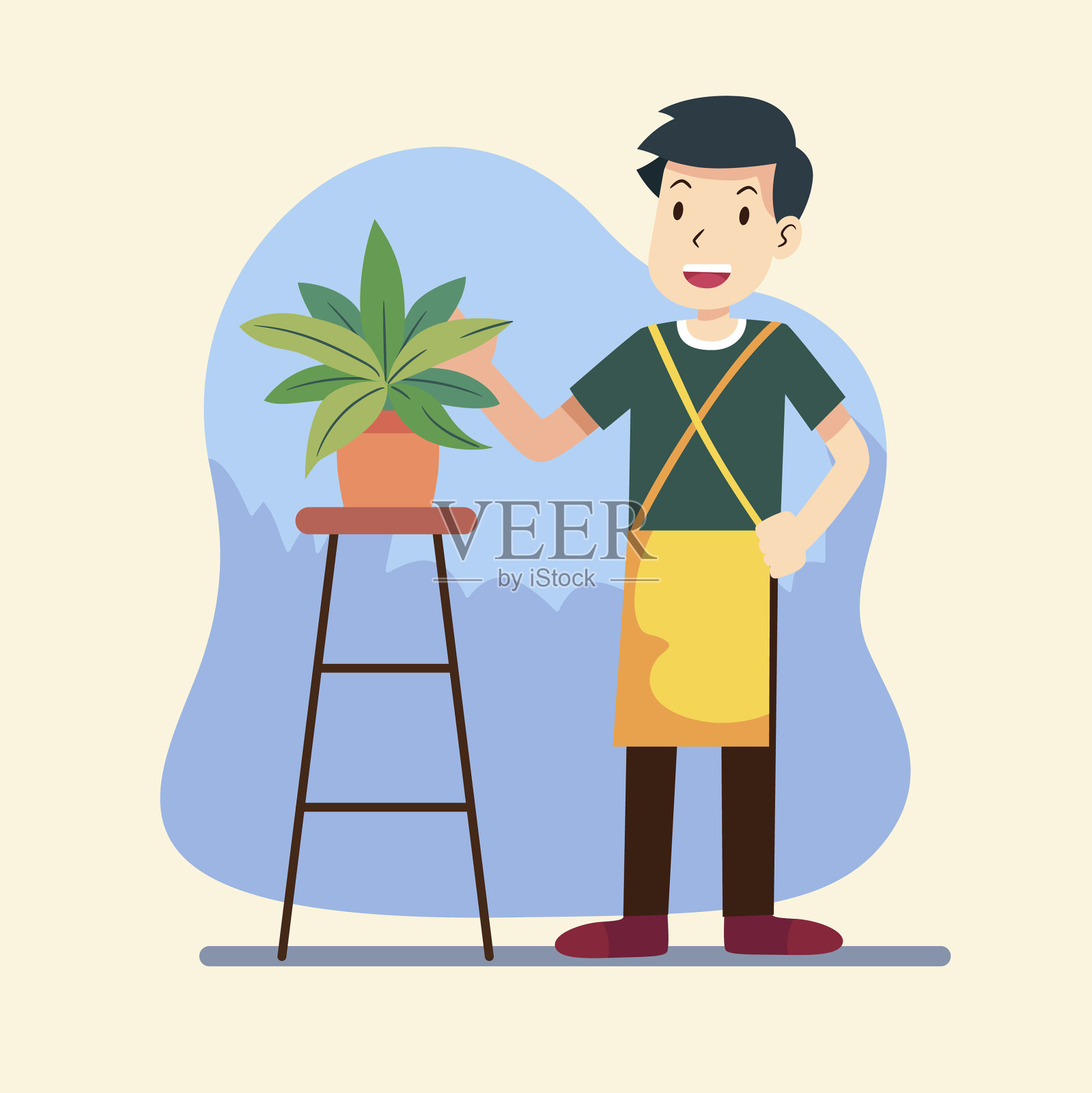 人们关心植物的平面设计插画图片素材