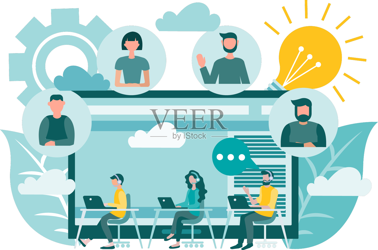 呼叫中心视频会议在线会议设计元素图片