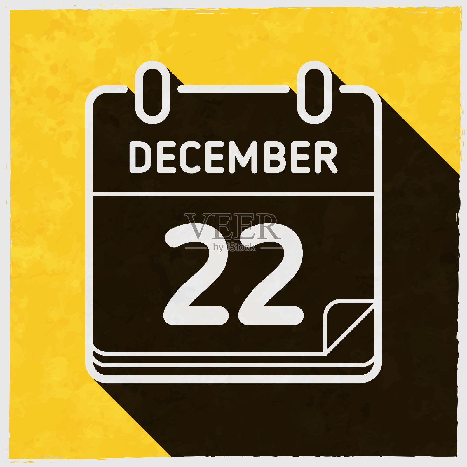 12月22日。图标与长阴影的纹理黄色背景插画图片素材