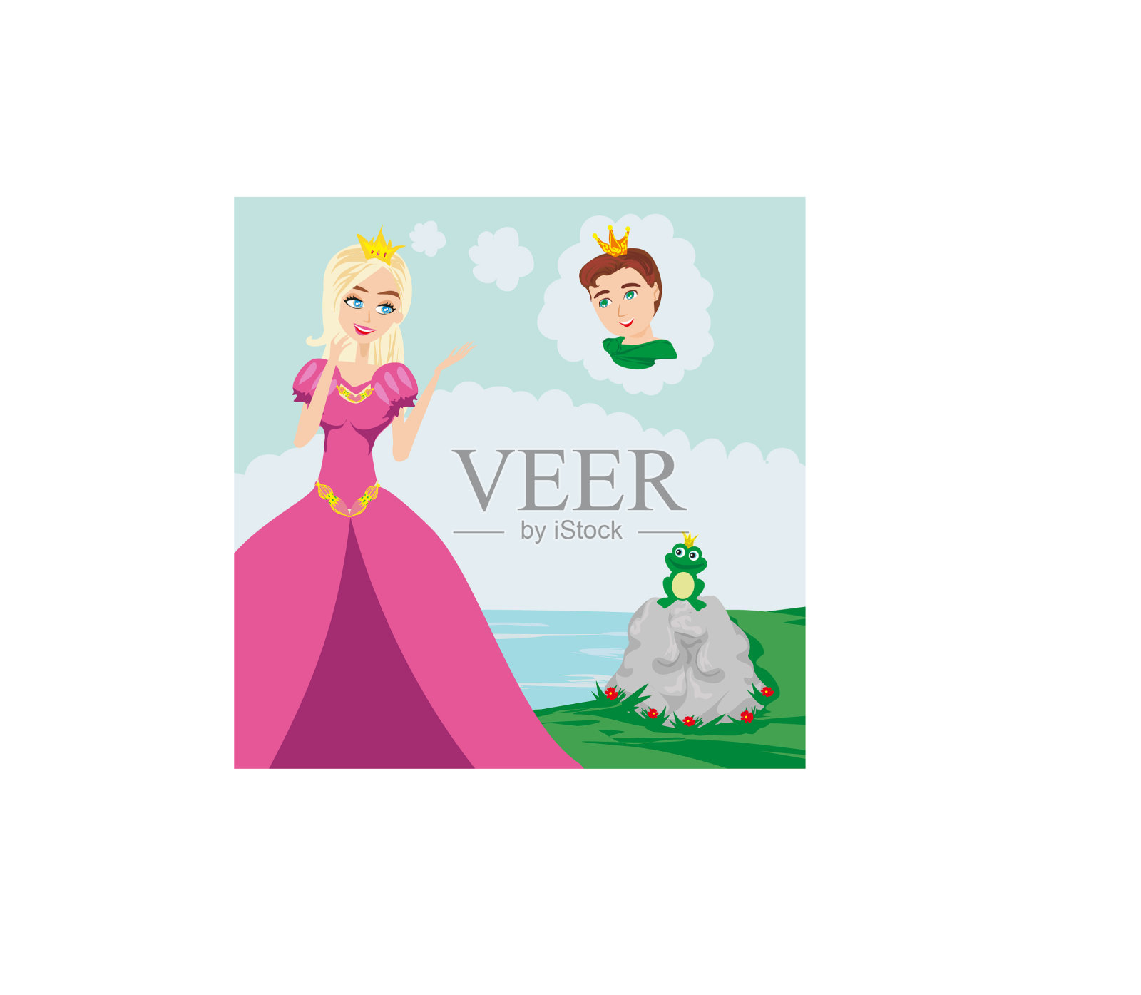 王子被青蛙迷住了插画图片素材