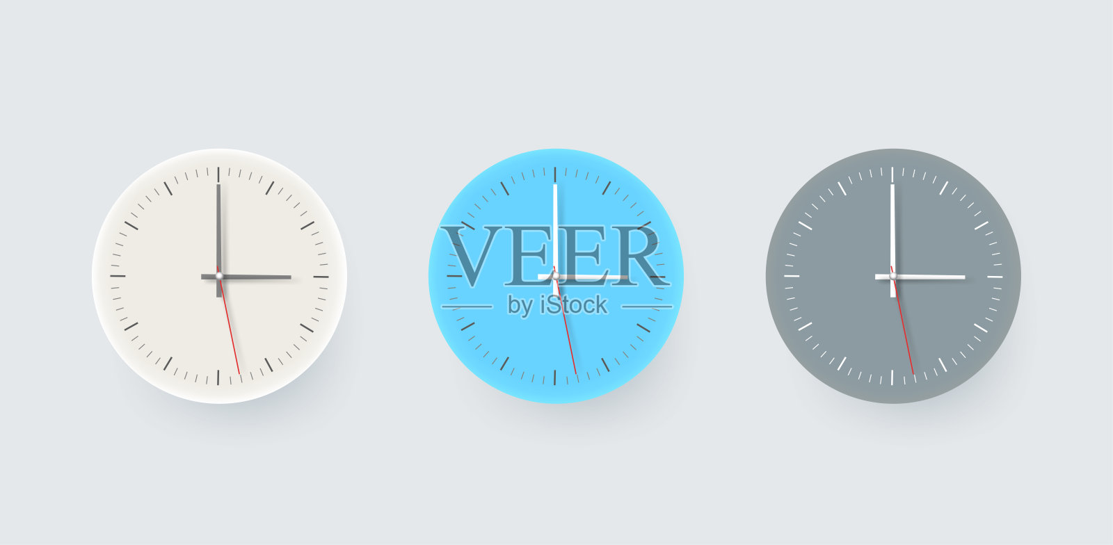 不同的颜色clocksclipart。3d矢量剪贴画孤立在白色上插画图片素材