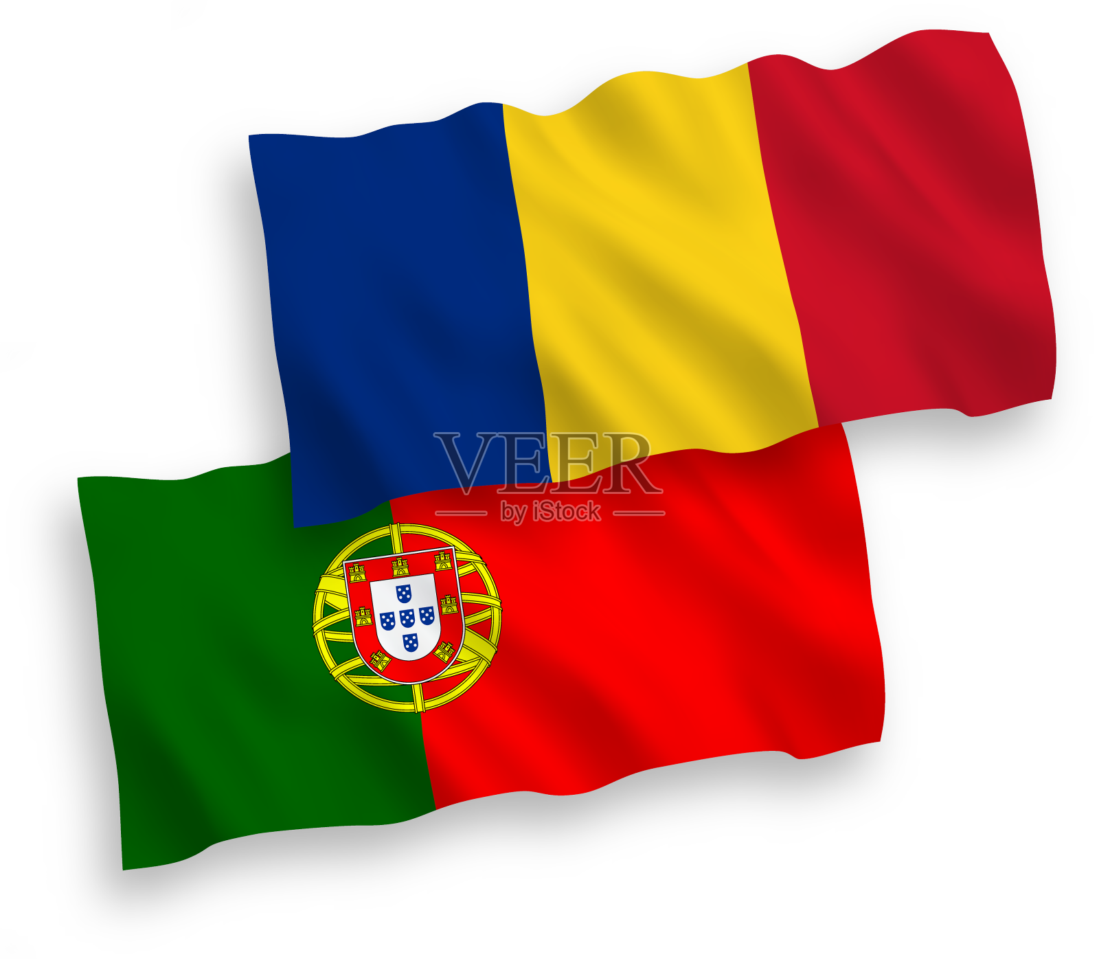 国旗上有罗马尼亚和葡萄牙的白色设计元素图片