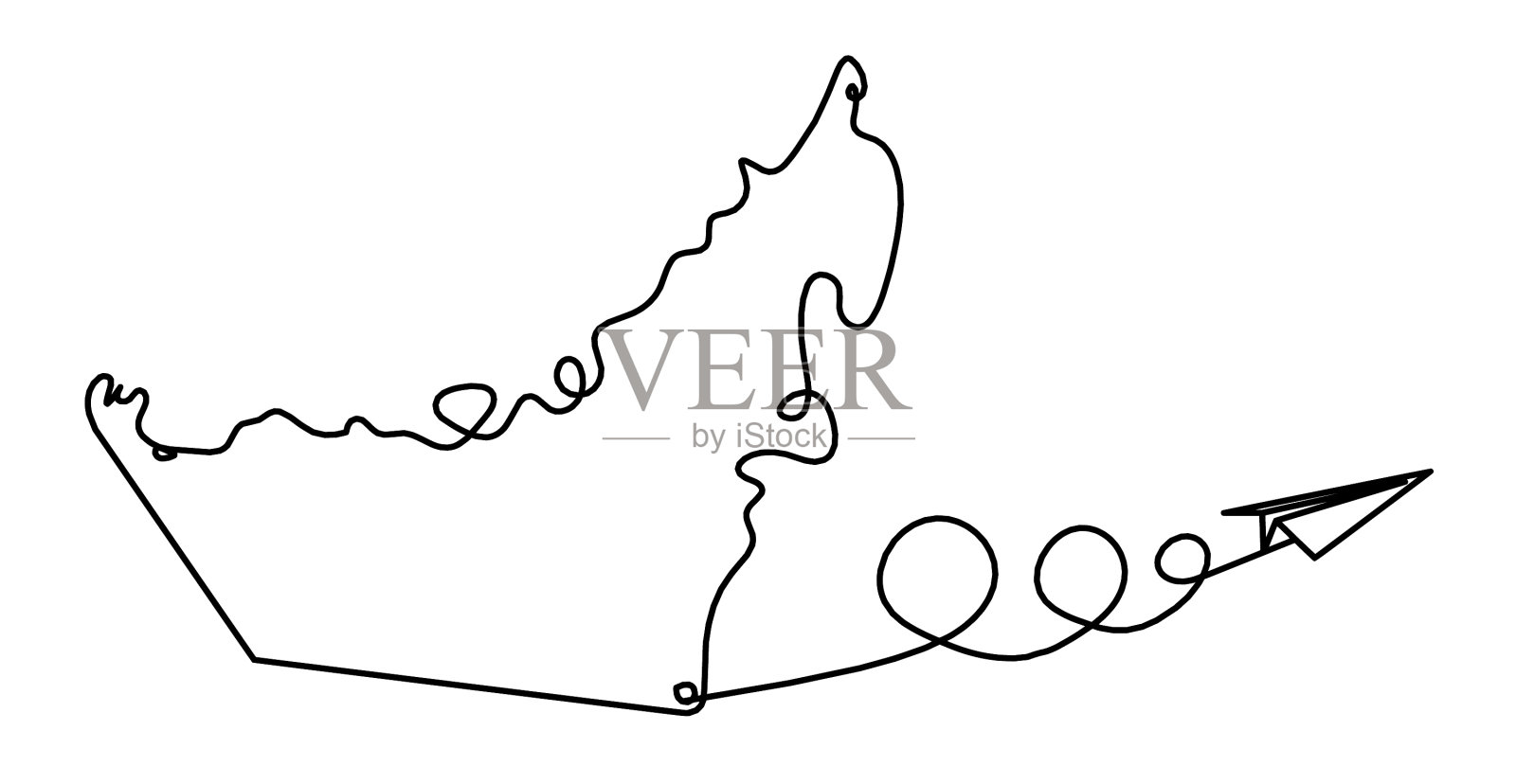 以纸飞机为线绘制的阿联酋地图设计元素图片