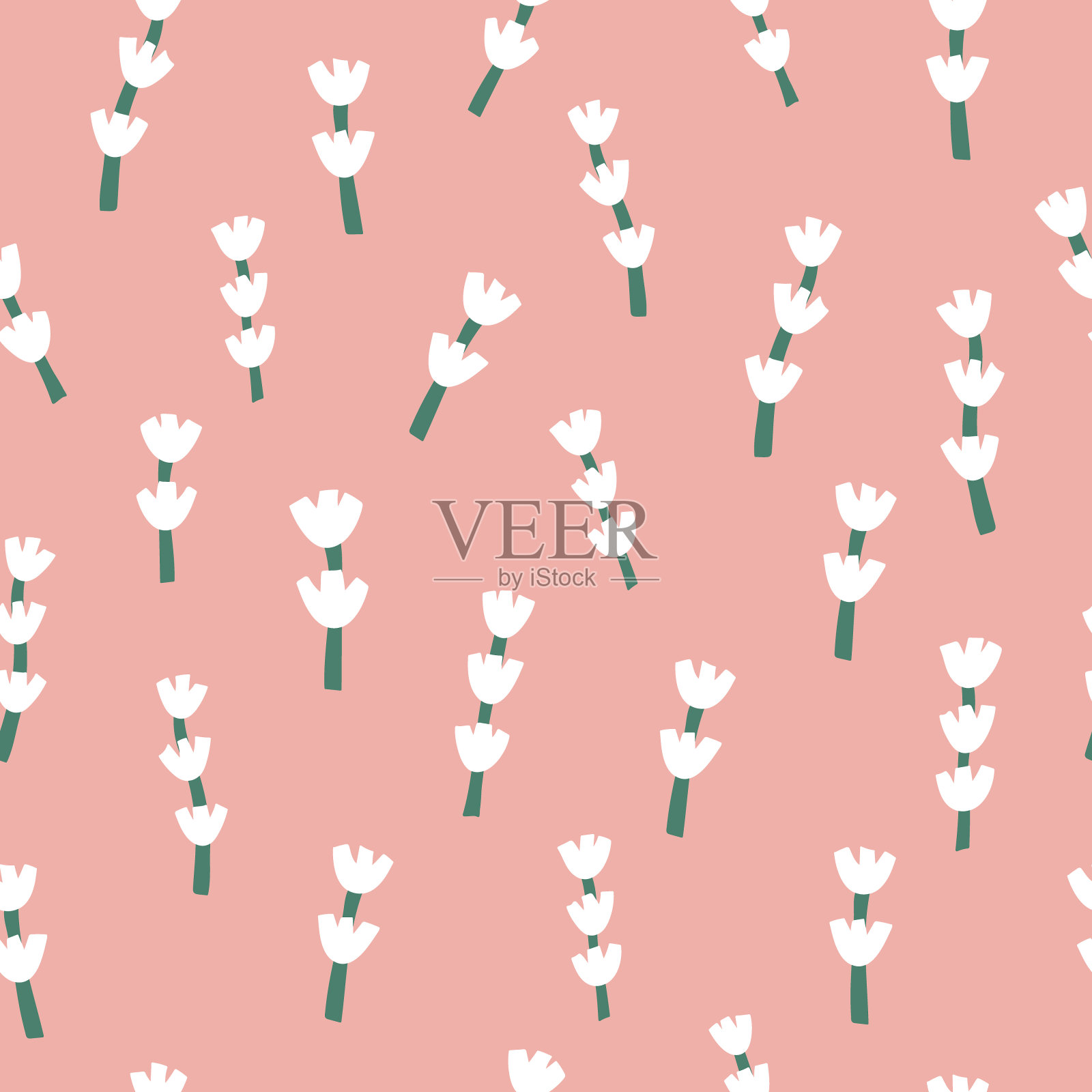 抽象无缝图案与复古groovy雏菊花在粉红色的背景。复古花矢量背景面设计，纺织品，文具，包装纸，封面。60年代，70年代，80年代的风格插画图片素材