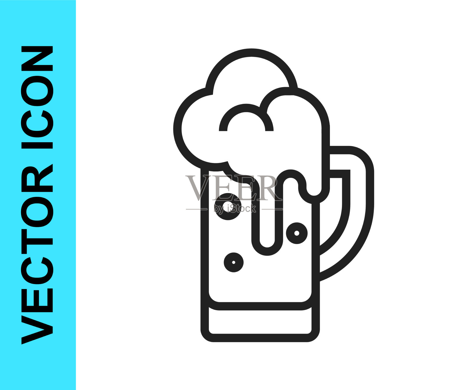 黑色线条的啤酒图标孤立在白色的玻璃图标素材