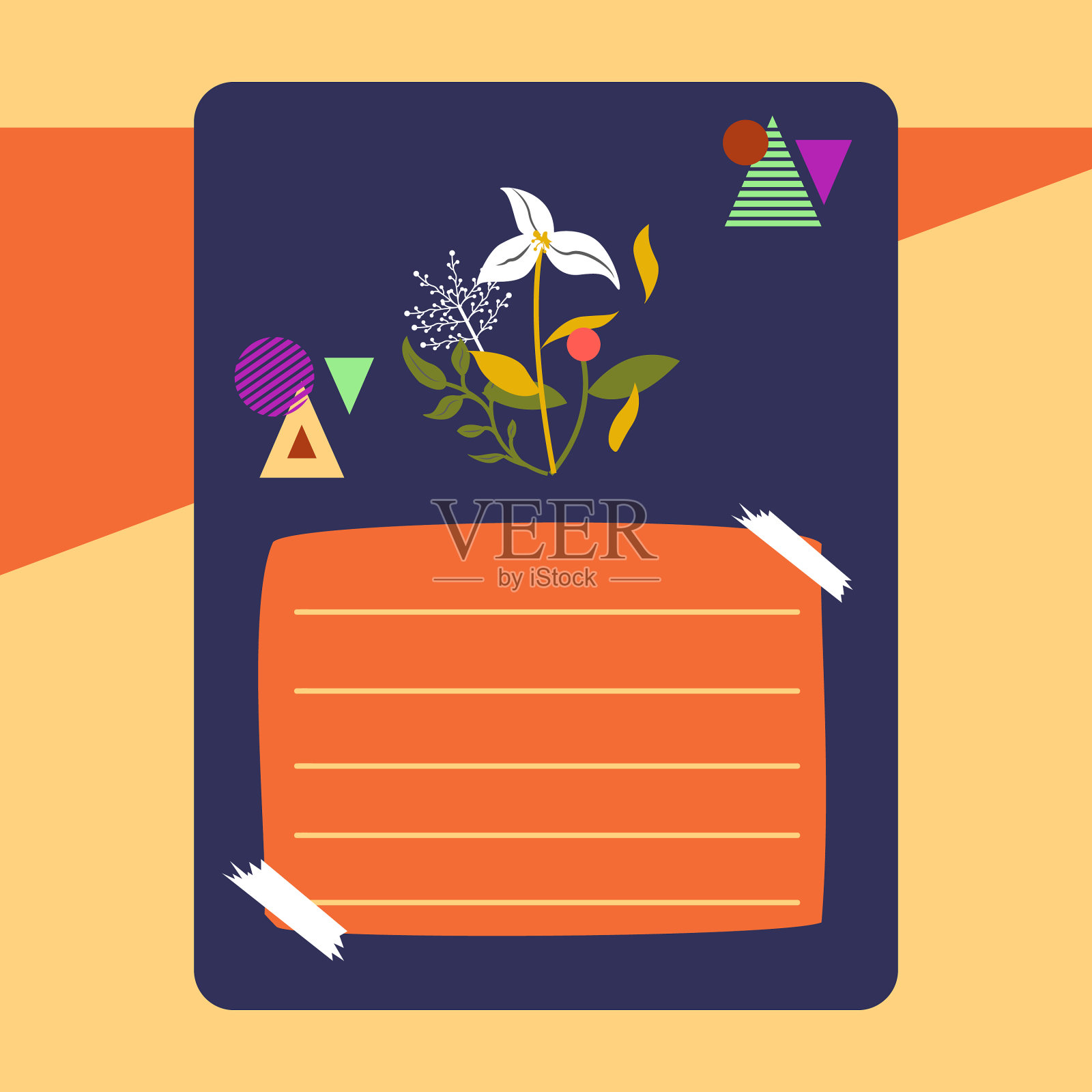 带有艺术花卉装饰设计的空便条纸插画图片素材