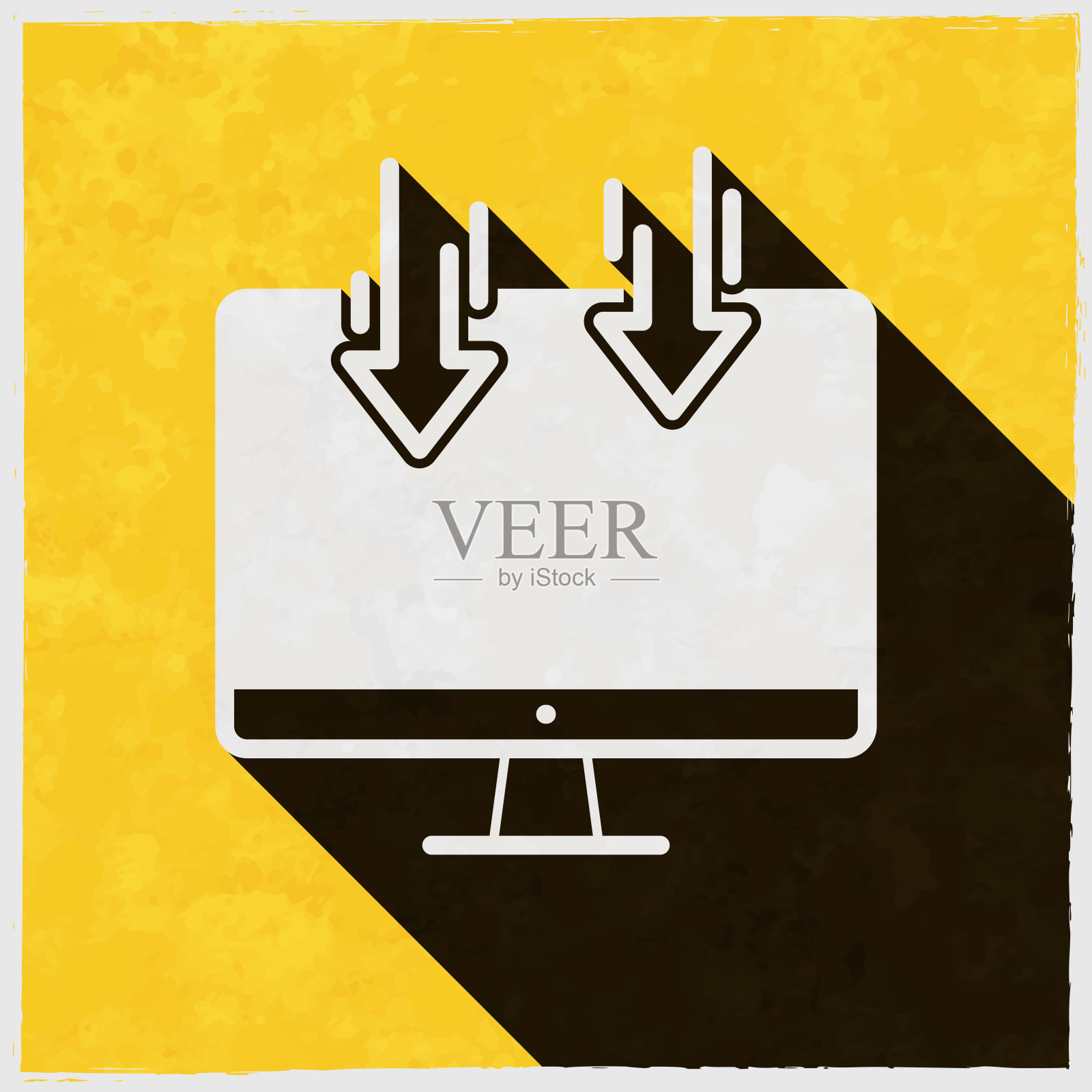 发送到桌面计算机。图标与长阴影的纹理黄色背景插画图片素材
