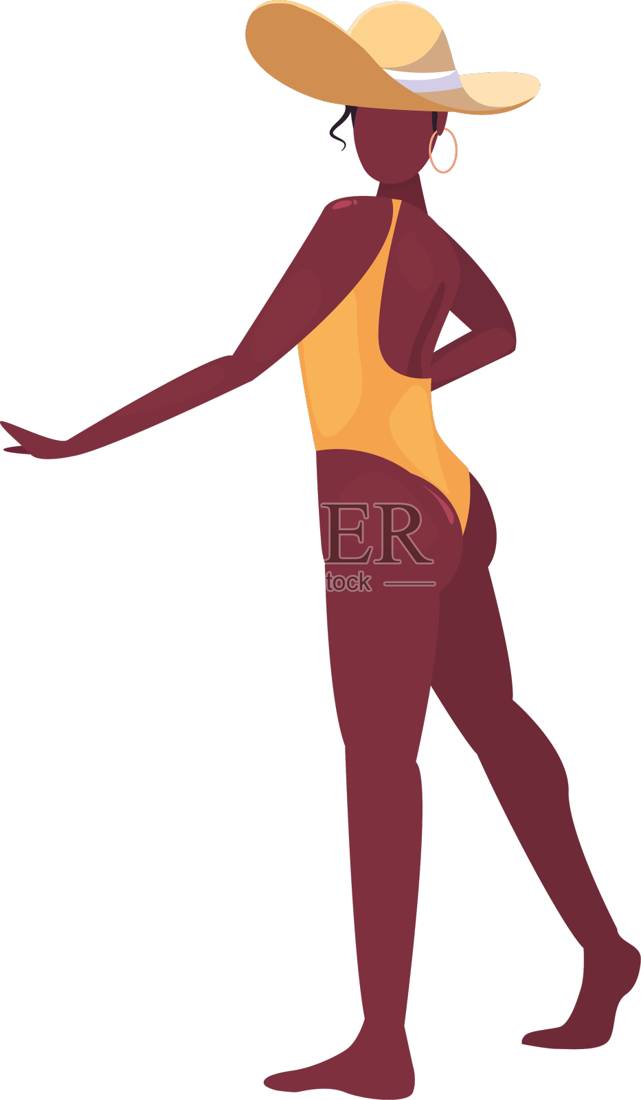 美丽的女人与泳装和帽子夏天的时间设计元素图片