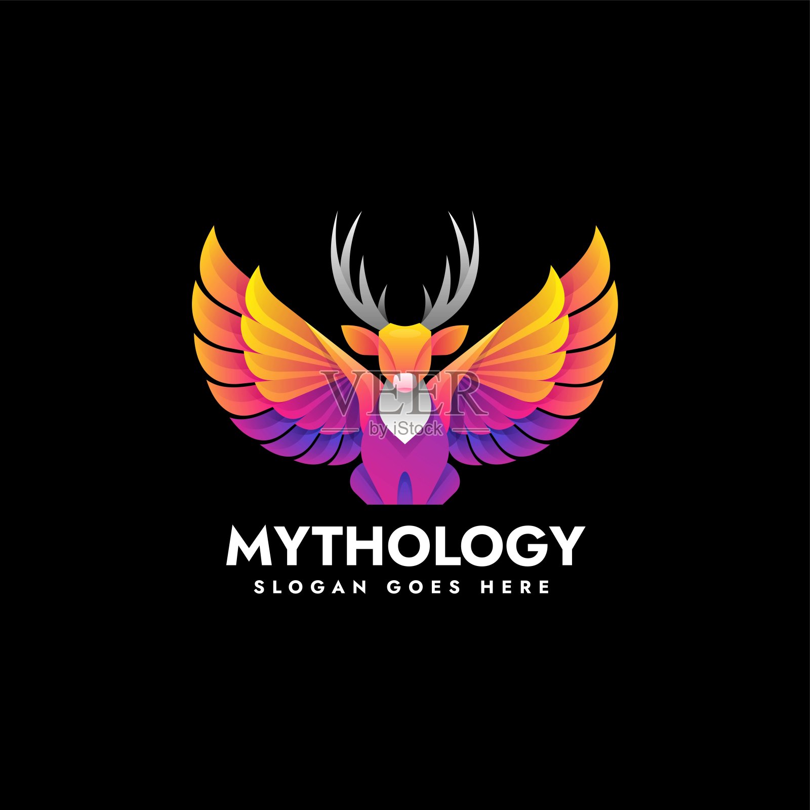 矢量插图神话鹿渐变彩色风格。插画图片素材