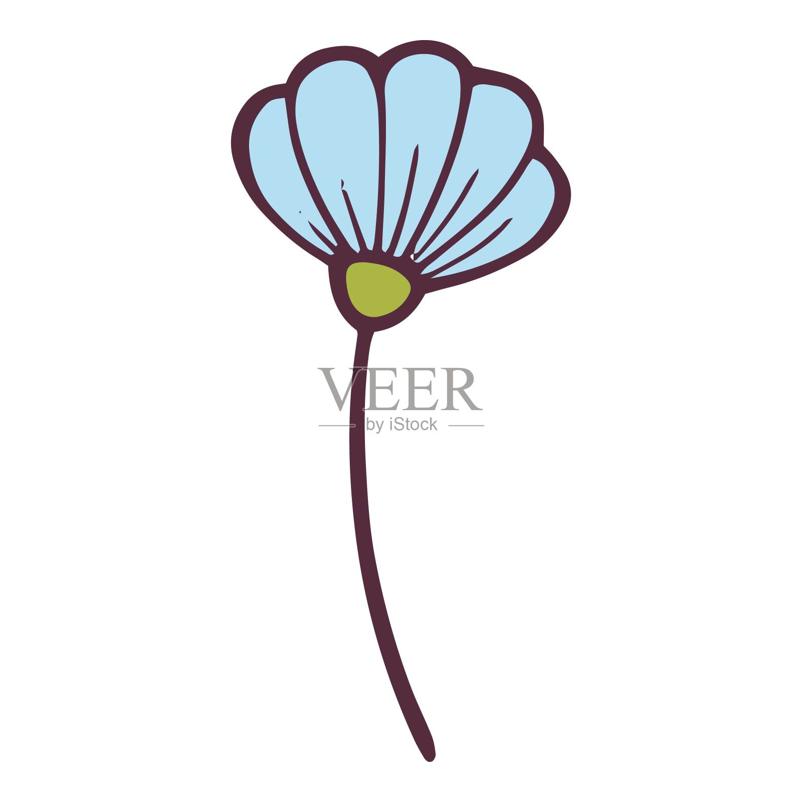 蓝色的花图标，手绘和轮廓风格插画图片素材