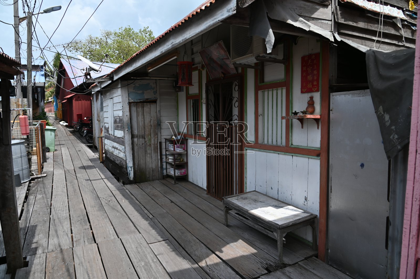 马来西亚槟城的Clan Jetties。照片摄影图片