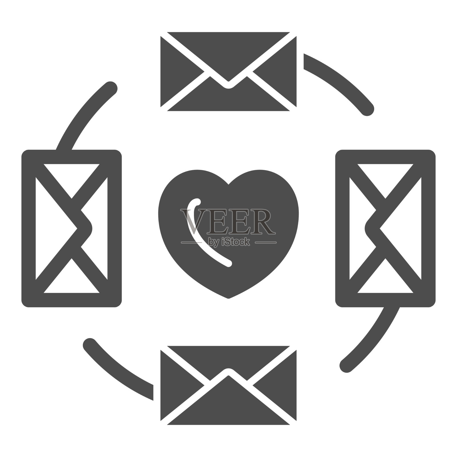 情书封在信封周围，心固图标素材